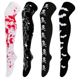 Halloween Thigh High Long Stockings For Women Girls Over Knee Stockings Spider Web Skull Bat Halloween Cosplay Socks