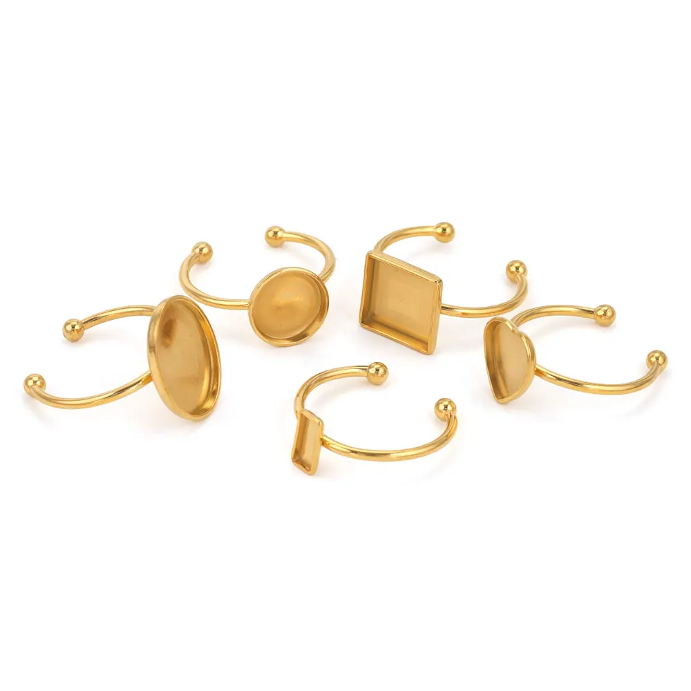 10 Stück verstellbare offene Ringfassungen aus Edelstahl, leere Basis, Lünette, Cabochons, Ringe für Schmuckherstellung, DIY-Fingerring, blanko – Detail 2