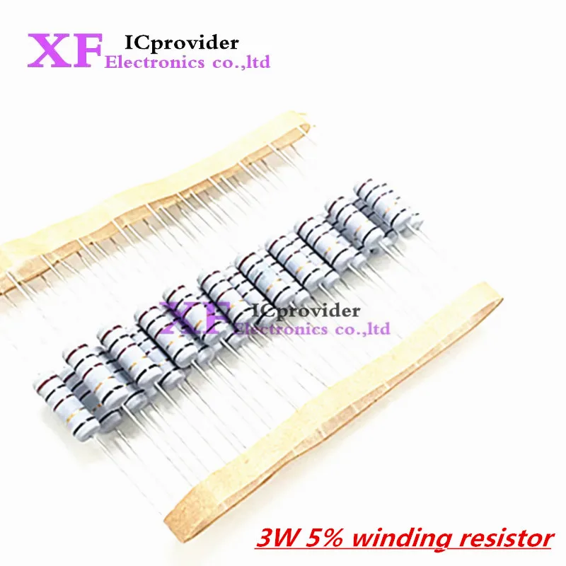 10pcs 3W 5% Wire Wound Resistor Fuse Winding Resistance 0.1R 0.1 0.15 0.22 0.33 0.47 0.5 1 2.2 4.7 6.8 10 22 33 47 51 68 100 ohm