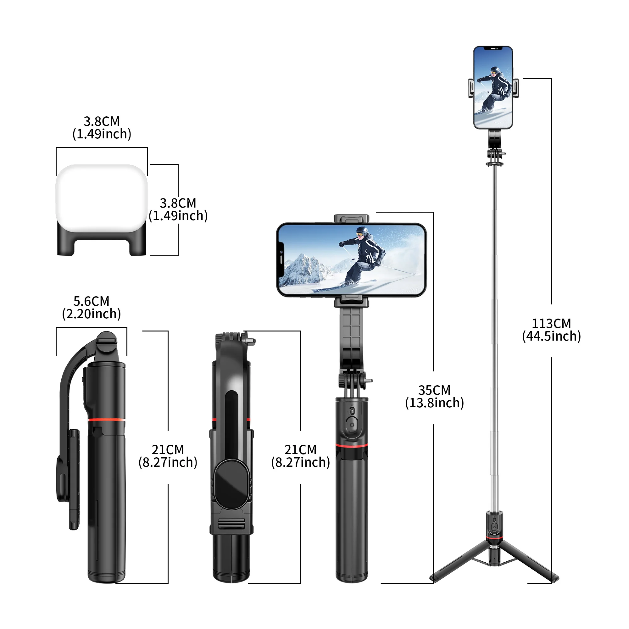 L13d Foldable Wireless Bluetooth Fill Light Tripod Selfie Stick 1160mm Tripe Stabilizer for Android IOS Cellphone image 6