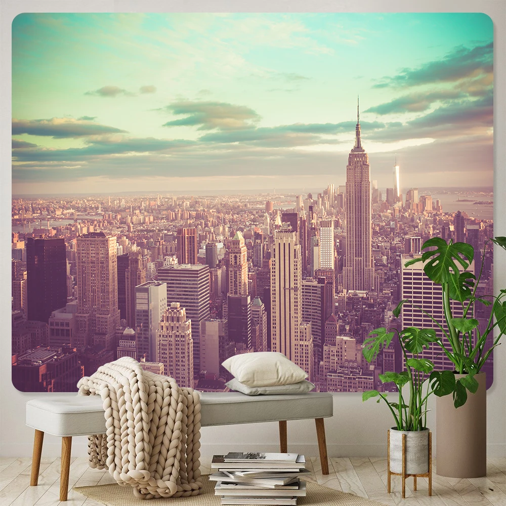 New York Night Scenery Wall Décor Backdrop Fabric Art Home Tapestry Boho Decor  Hippie Sheet Sofa Blanket