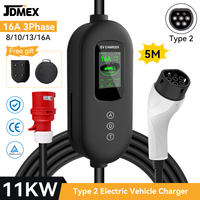 JDMEX Portable EV Charger Type2 11KW 16A 3 Phase EVSE Fast Charging Cable 5m Electric Vehicle Charger With Smart APP Control