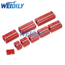 5PCS Slide Type Switch 2 Row 1 2 3 4 5 6 7 8 10 Bit Positions 2.54mm Pitch DIP Toggle Switch Red Snap Switch