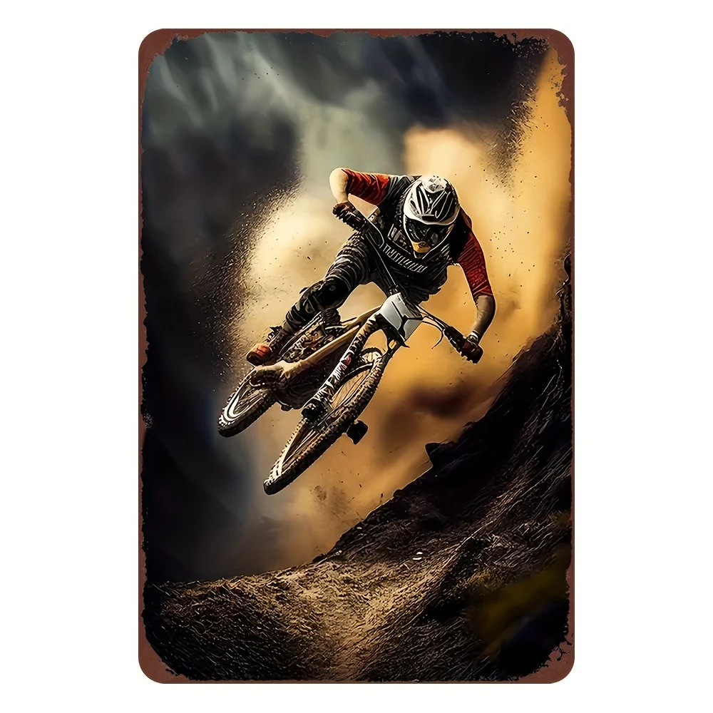 Vintage Mountain Biking Metal Poster -  | High-Quality Retro Design with Dirt Jumping Cyclist | for Home, Office, or Bar Decor |