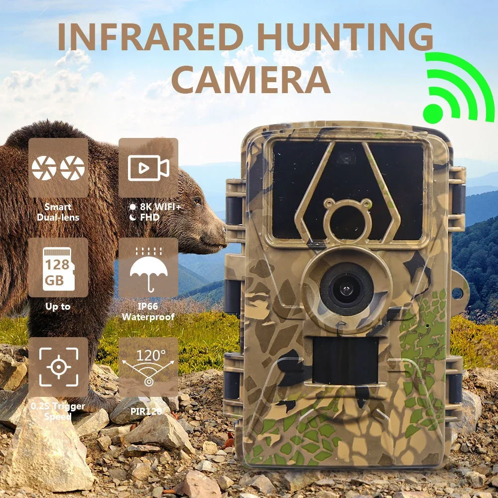 

8K WiFi Waterproof Trail Camera PR801W 60MP Supports APP Viewing for Outdoor Animal Hunting Night Vision and Farm Monitoring