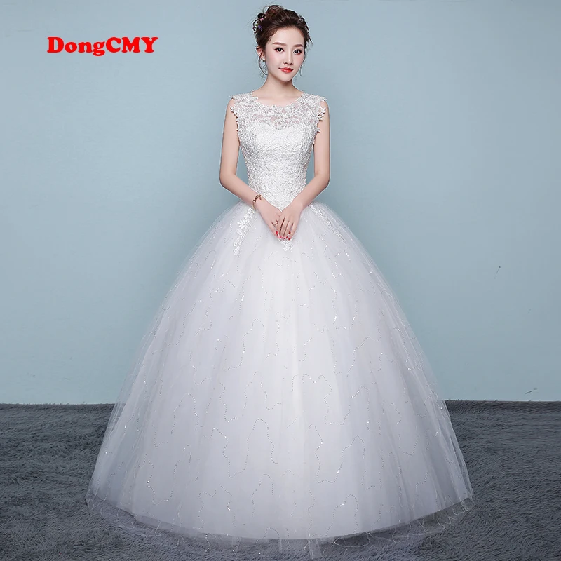 DongCMY 2025 New Arrival White Color Bridal Tulle Bandage Flowers Wedding Dresses Vestido De Noiva Ball Gown