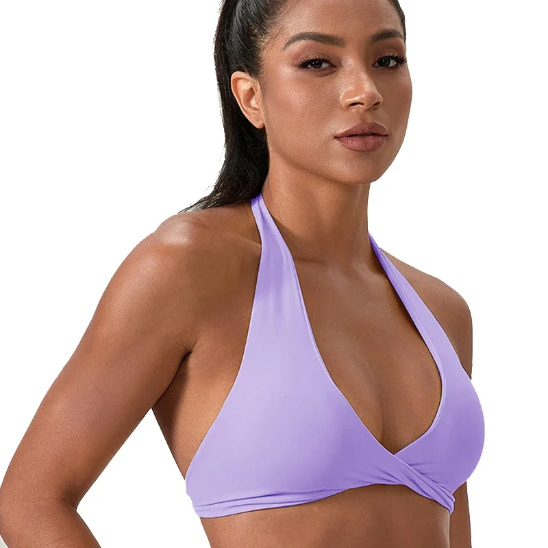 Women Customize LOGO Impact Sport Bra Halter Tank Top High Support Push Up Open Back Gym Fitness Yoga Workout Vest Removable Pad