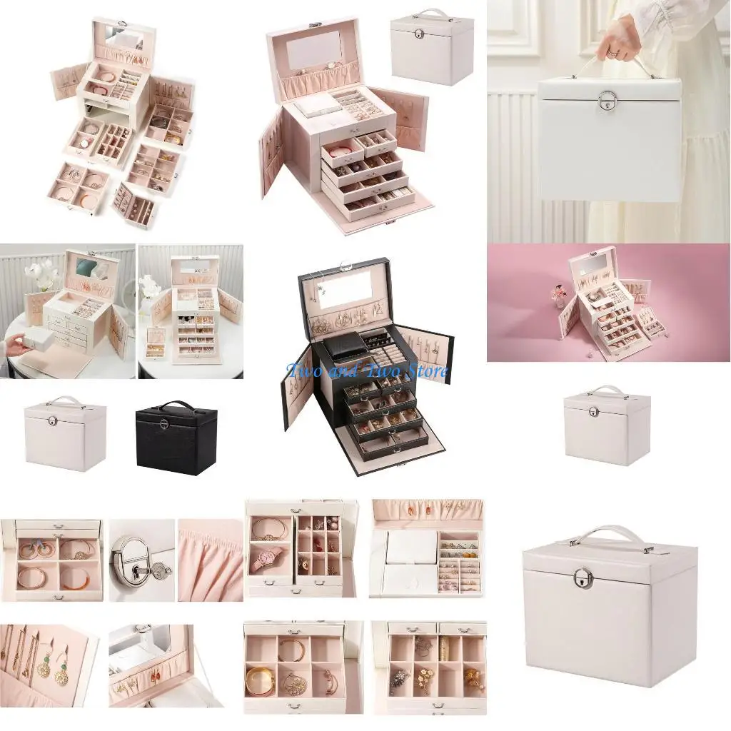 

HX6F Rings Storage Box Mirror and Lock Jewelry Storage Organizers for Jewelry Rings