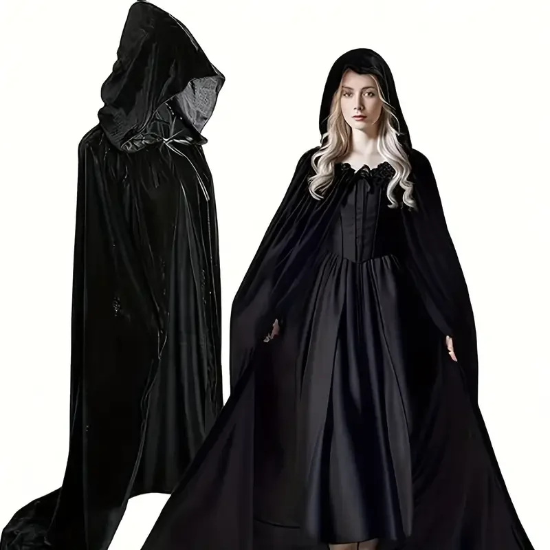 Grim Reaper Cosplay Preto Mago Robe Manto Capa Traje para Halloween Adultos e Crianças Festa Performance Outfit