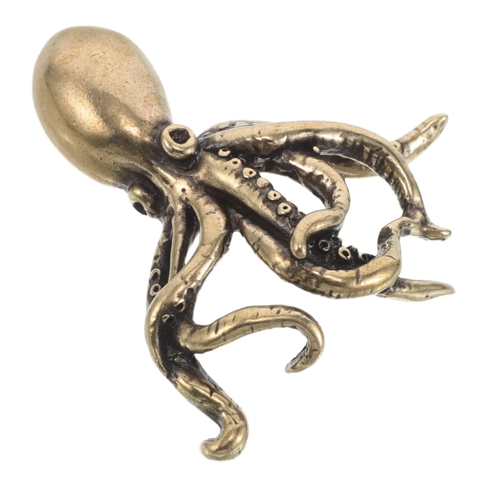 Brass Octopus Sculpture Vintage Rustic Lifelike Marine Animal Statue for Table Desk Shelf Office Home Decor Miniature Sea