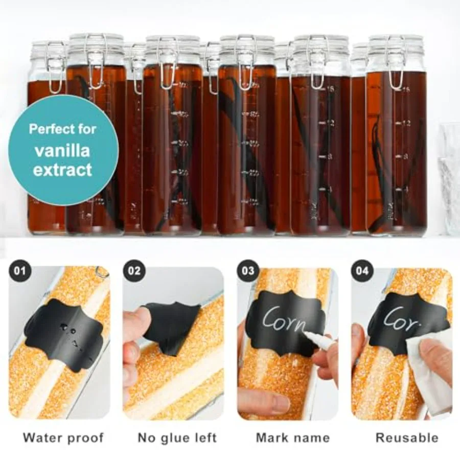 برطمانات زجاجية سعة 20 أونصة مع أغطية محكمة الغلق لمستخلص الفانيليا، 8 عبوات من زجاجات العصير الزجاجية مع أغطية مفصلية وخطوط مقياس، بطول 600 مل #2