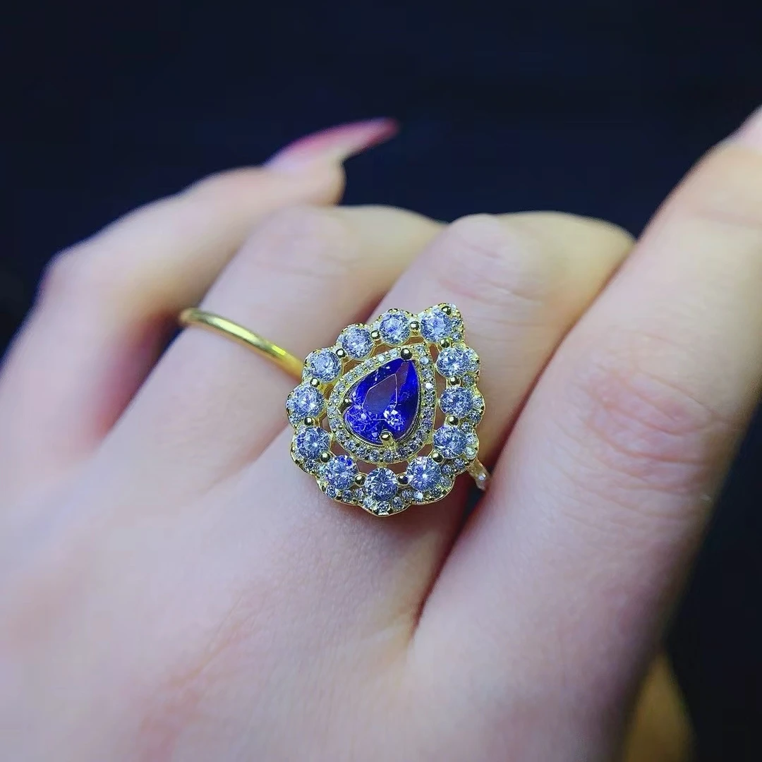 KJJEAXCMY New Premium Natural Tanzanite Ring S925 silver , electroplated locking color process, high clarity Full of luster