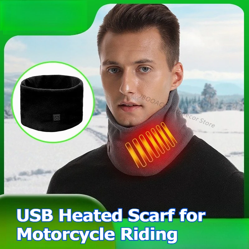 ‌USB Heated Scarf for Motorcycle Riding 3 Temperature Control Fleece Electric Heating Neck Warmer 1s Fast Heating Neck Wrap