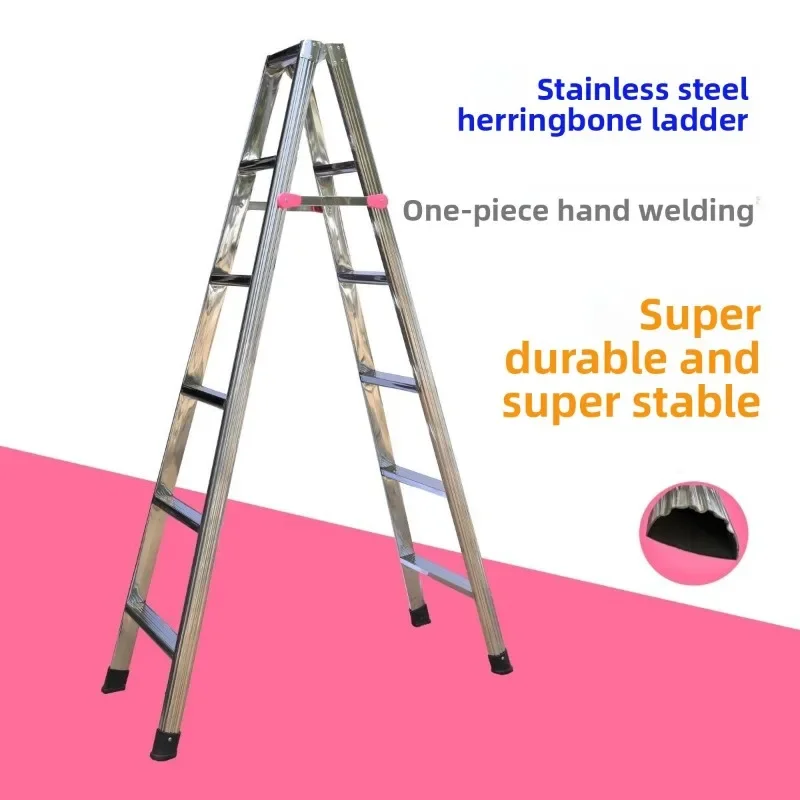 Premium Stainless Steel Wide Load Bearing Step Ladder Indoor Heavy Duty Folding Safe Durable Portable Aluminum Alternative