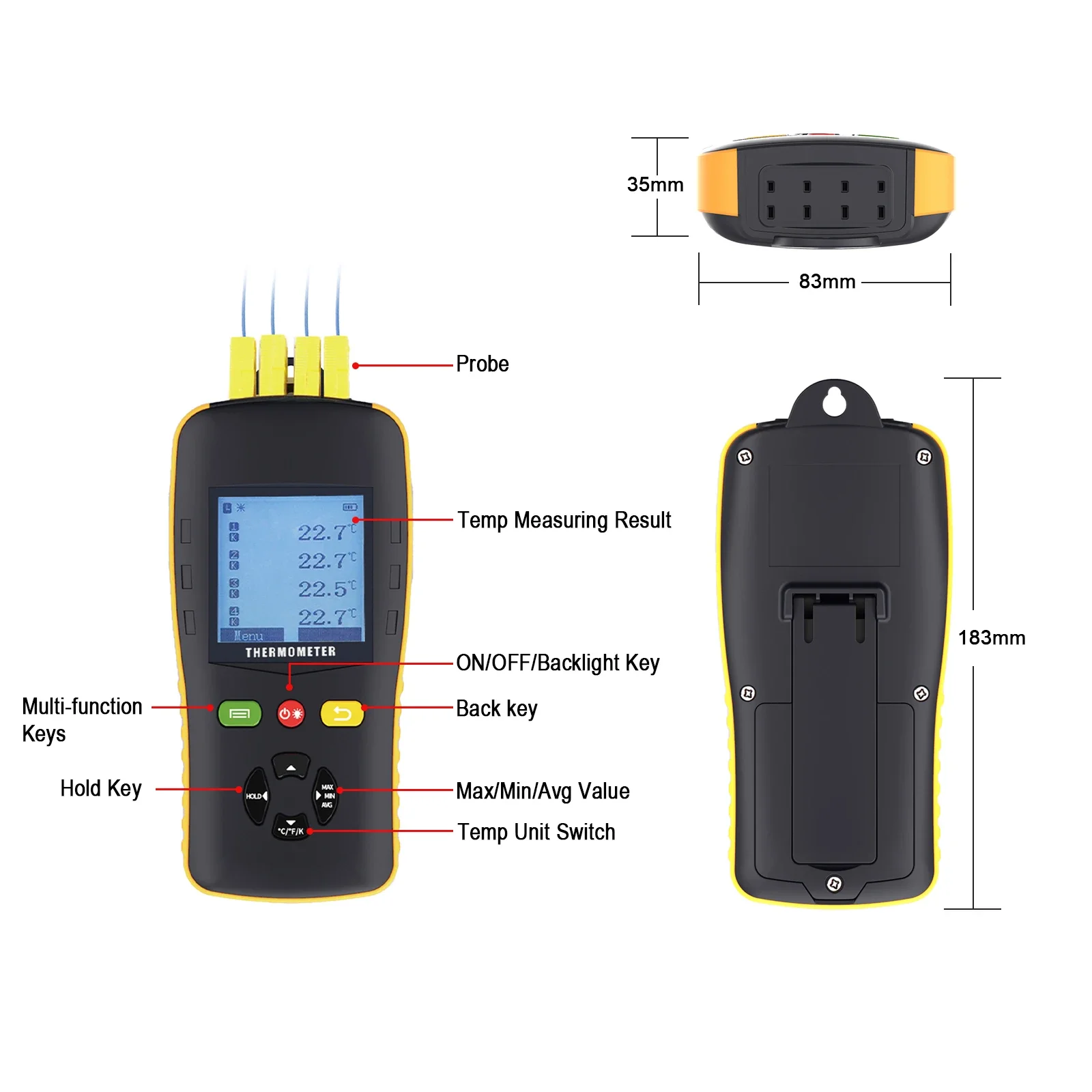 Termômetro térmico de casal de sonda múltipla Sensor de temperatura digital de 4 canais
