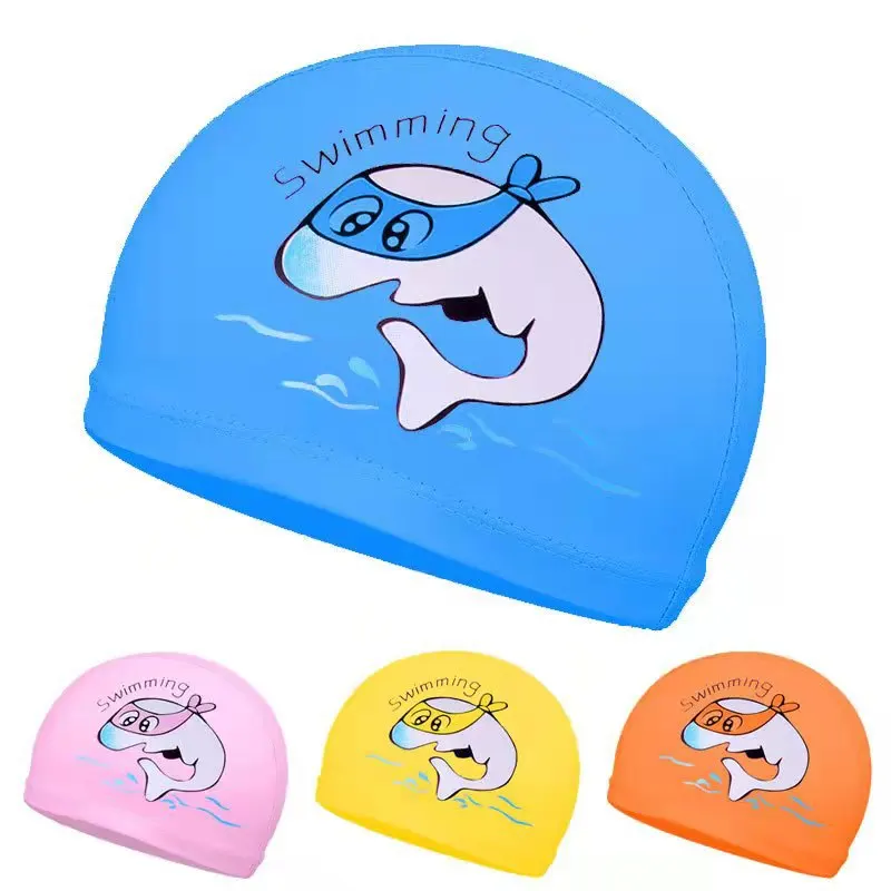 

Cartoon Dolphin Print baby Children's PU Swimming Cap Boys And Girls Waterproof Coating Swimming Cap Equipment