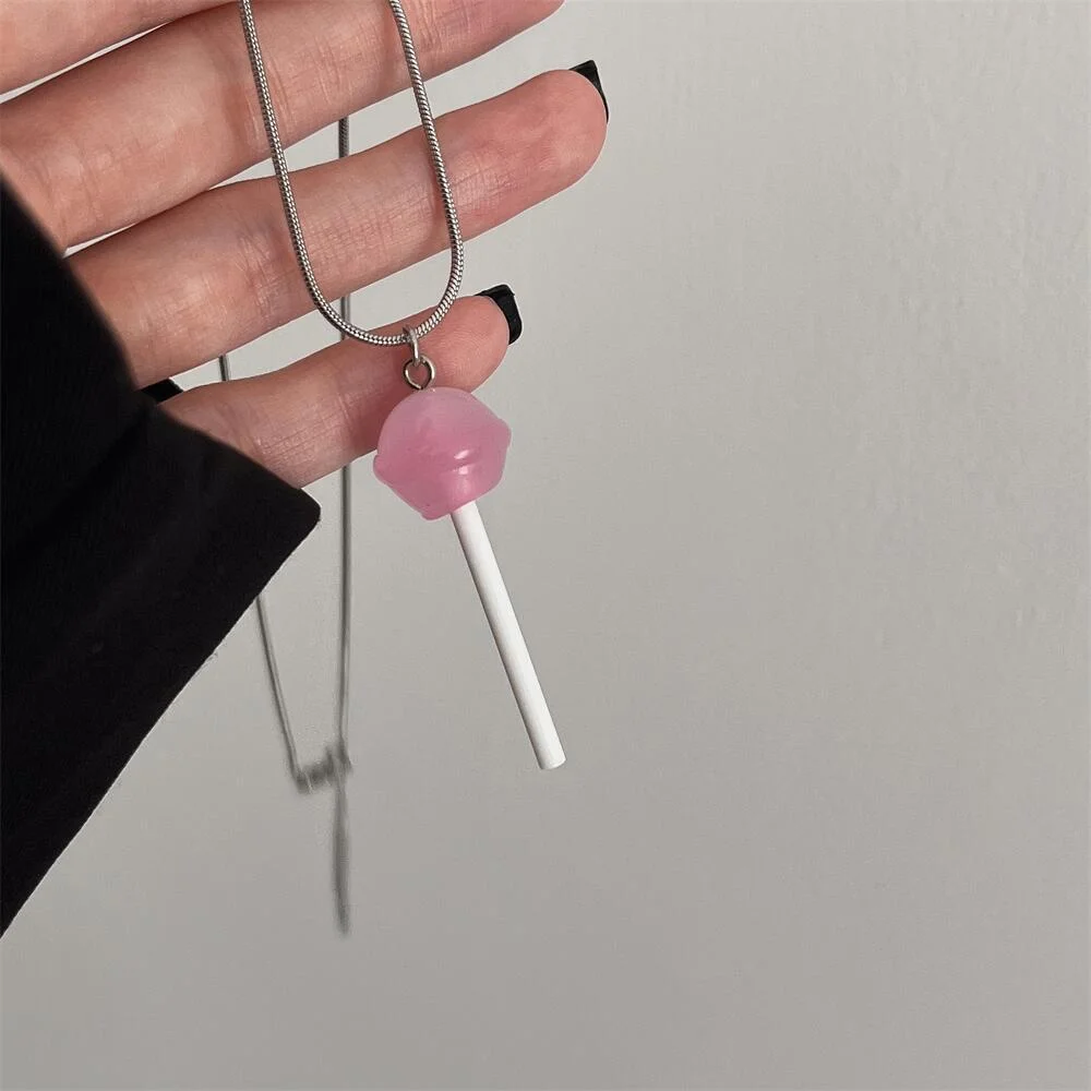 Trendige bunte Acryl-Lollipop-Anhänger-Halskette, einfache Halskette für Damen, modisches Party-Accessoire, Geschenk. – Detail 4