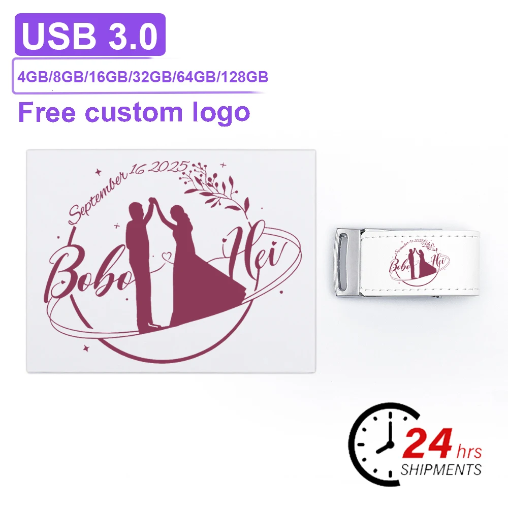 

Leather USB 3.0 Flash Drive 4GB 8GB High Speed Memory Stick 16GB 32GB Free Custom Logo Pen Drive 64GB 128GB U Disk Wedding Gift