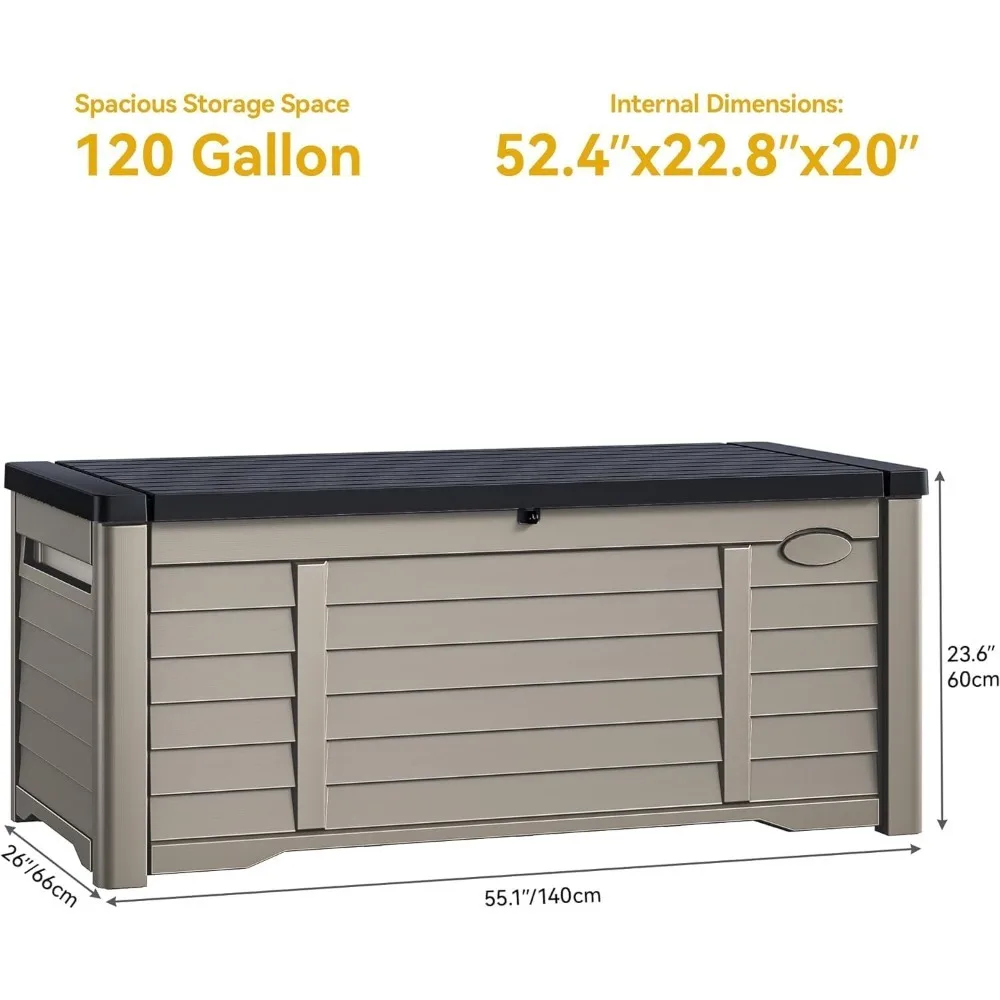 جديد - صندوق تخزين خارجي كبير سعة 120 جالونًا مقاومًا للماء، صندوق خارجي كبير جدًا، تخزين فناء من الراتنج - تخفيضات ساخنة. #6