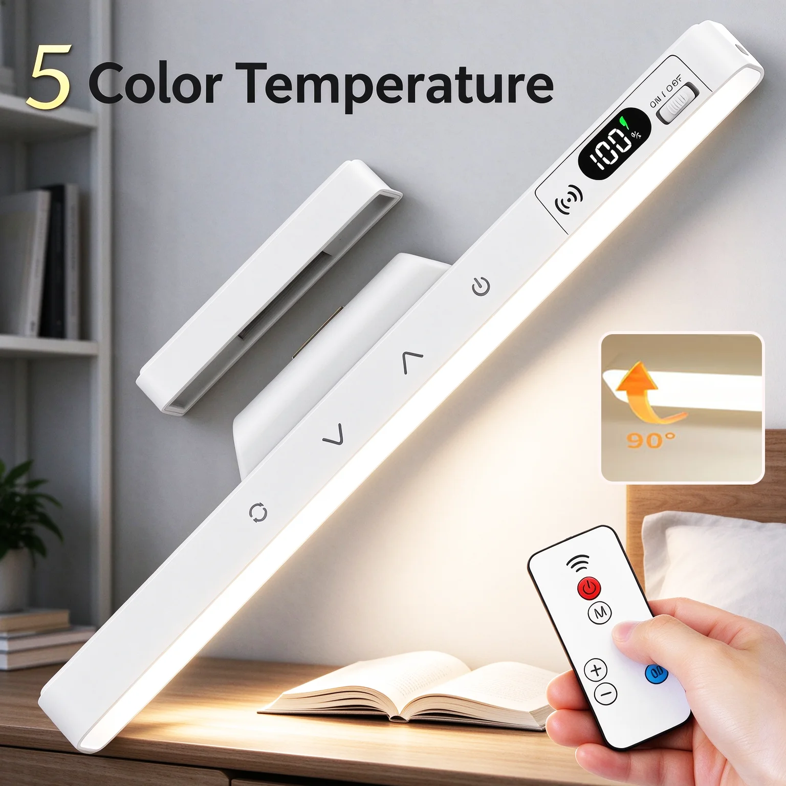 LED Table Lamp Magnetic Hanging USB Rechargeable Desk Lamp 5 Color Reading Light Dimmable Cabinet Closet Wardrobe Night Light