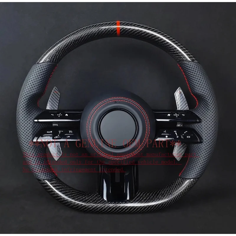 For Mercedes Benz Red Stripe Sport Steering Wheel Genuine Leather Real Carbon Fiber Horn Cover Decorative