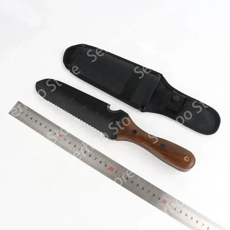 SUNSHINE 440 Stainless Steel Japanese Wood Handle Utility Garden Tools Digging Hori Hori Knife With Leather for Weeding