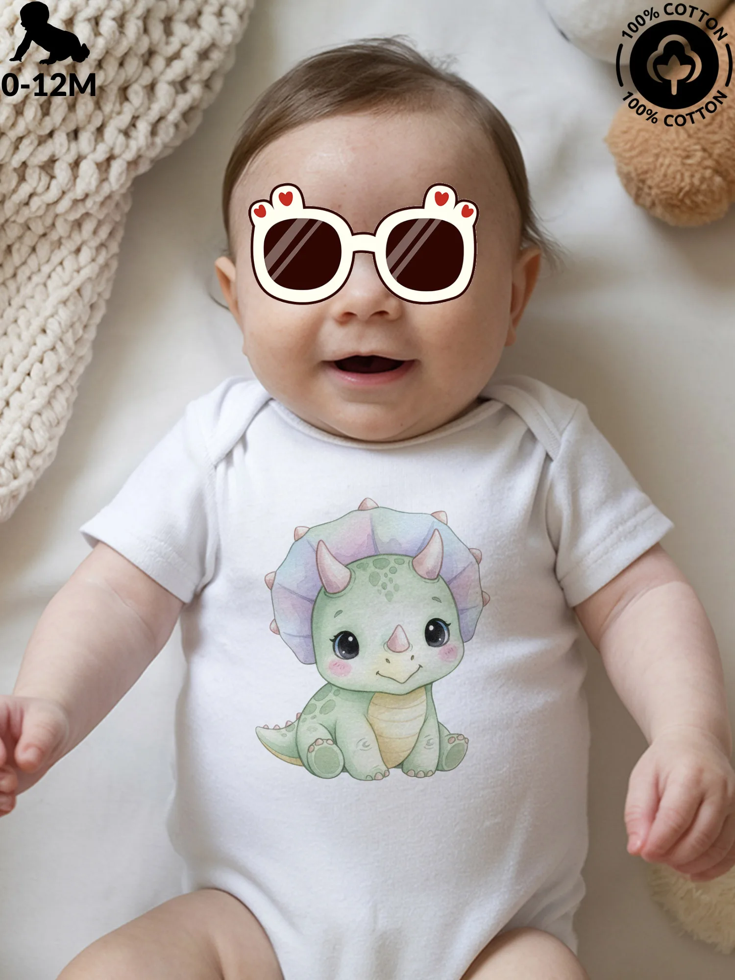 

Детский комбинезон-слип Petite Gentle Dino 01 унисекс, из чистого хлопка, мягкий, всесезонный, белый, 190 г/м²