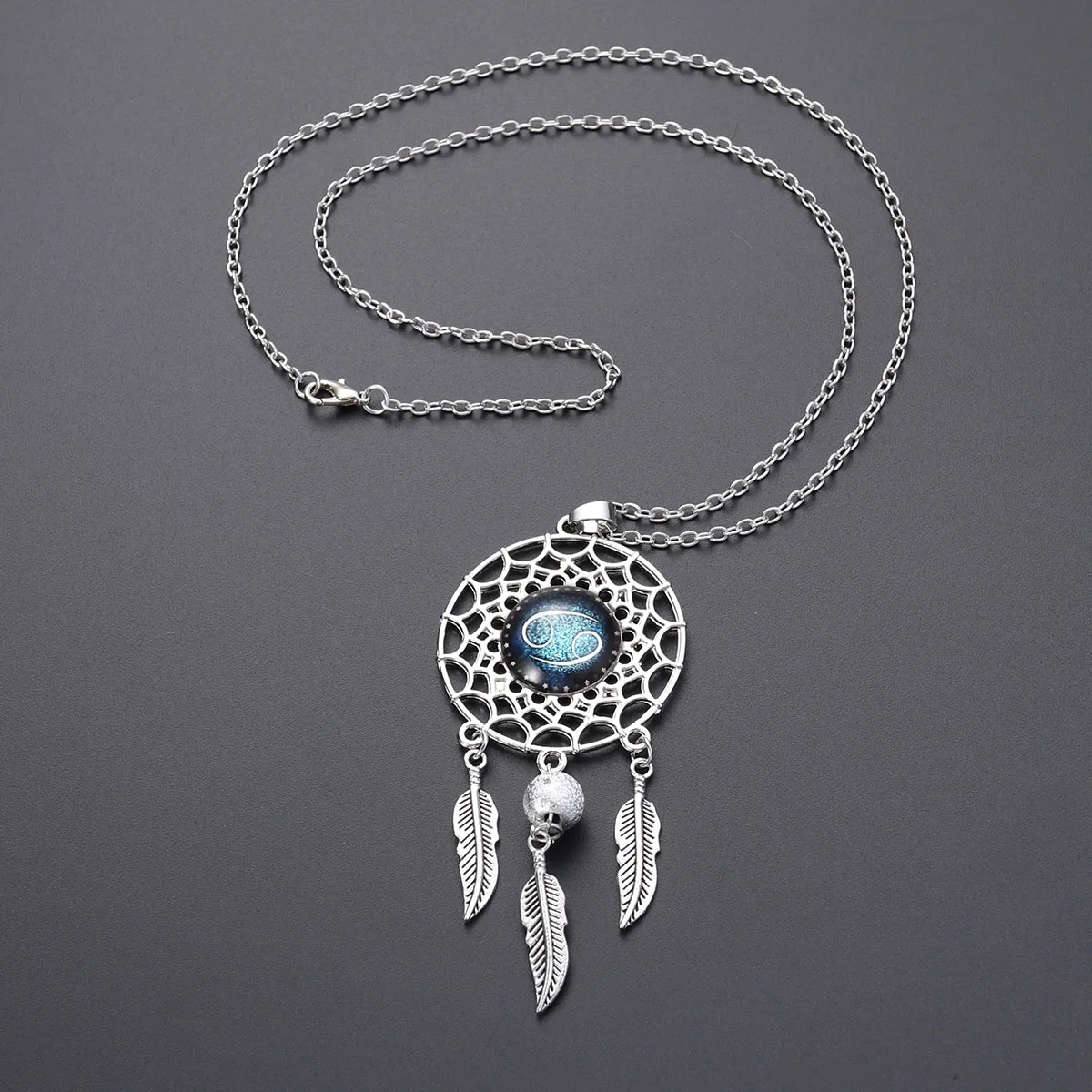 

Dream Catcher Necklace Cancer Zodiac Alloy Jewelry Women Bohemia Pendant Tassel Bead Chain Lightweight Elegant Party