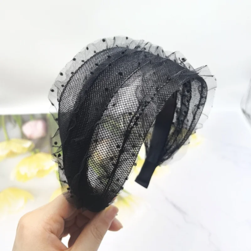 2025, neues Luxus-Perlen-Haarband für Damen, elegantes Netz, breites Stirnband mit Punkten, modisches Haar-Accessoire, gepunktetes Set, Haarband – Detail 8