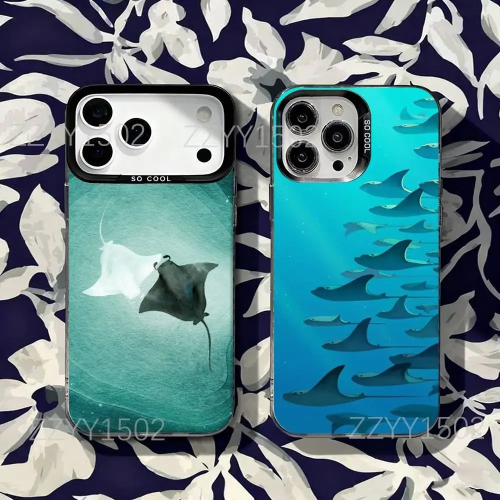 

Ocean Sea Manta Ray Fish Phone Case For iPhone 17,16,15,14,13,12,X,8,Pro,Max,Plus,SE4,Air,Mini HD Black IMD Matte