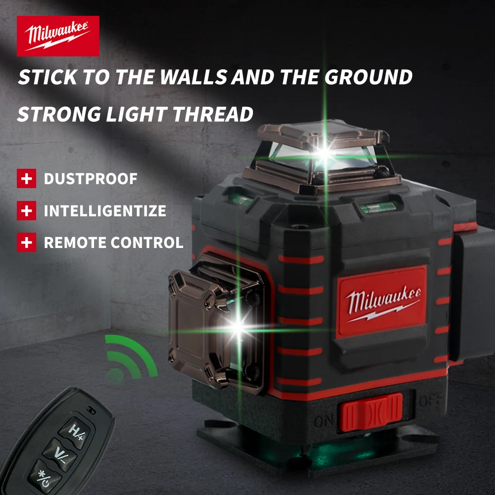 Milwaukee 16 Lines Cross Laser Level High Light Self Leveling Horizontal Vertical Green Beam Lase Rechargeable Battery Tool