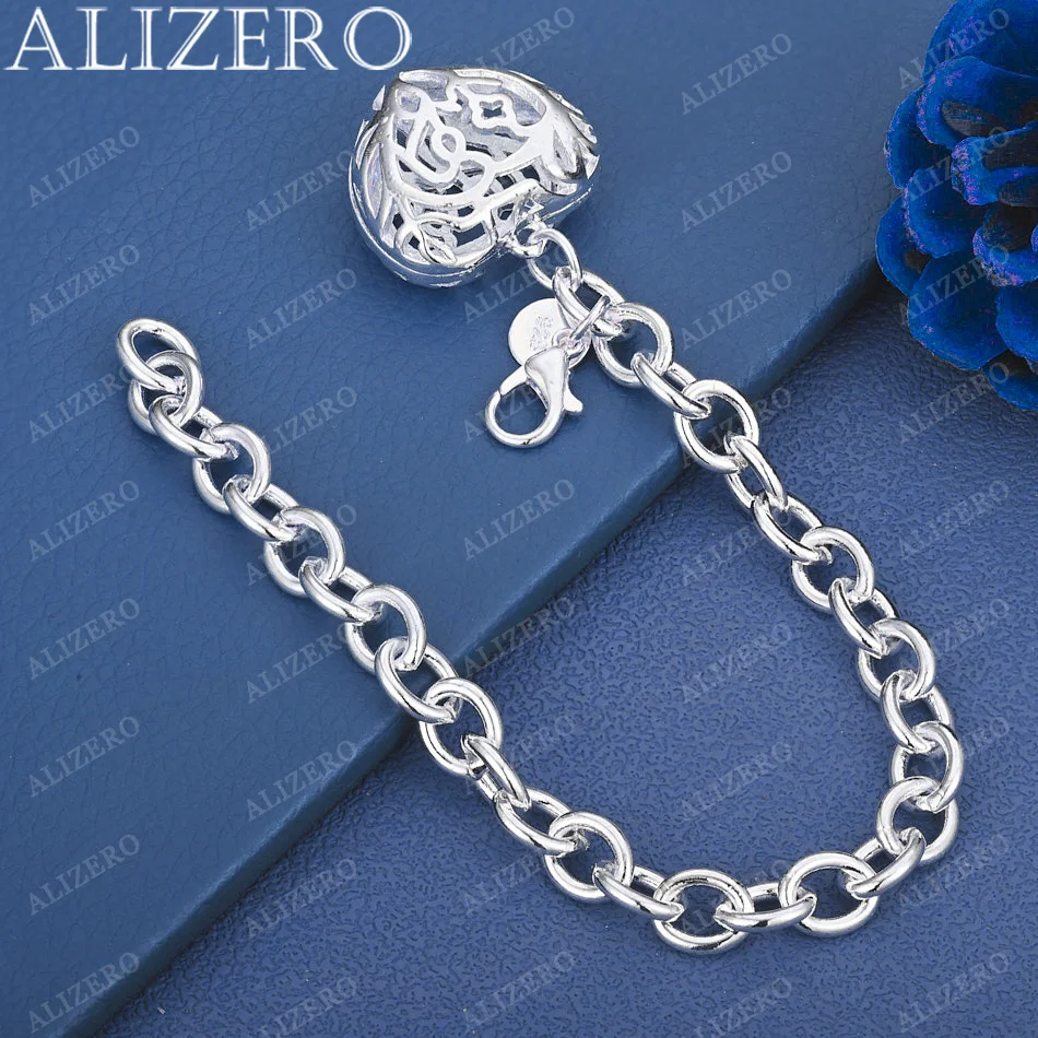 

ALIZERO 925 Sterling Silver Bracelet Hollow Heart Chamrs Bracelets Fashion Wedding Party Fine Jewelry Gifts