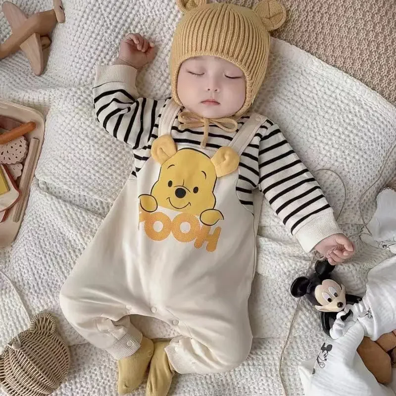 Disney Spring Autumn Baby Boy Romper Cartoon Mickey Mouse Pooh Print Long Sleeve Newborn Jumpsuit Girl Cotton Kid Outfit Clothes