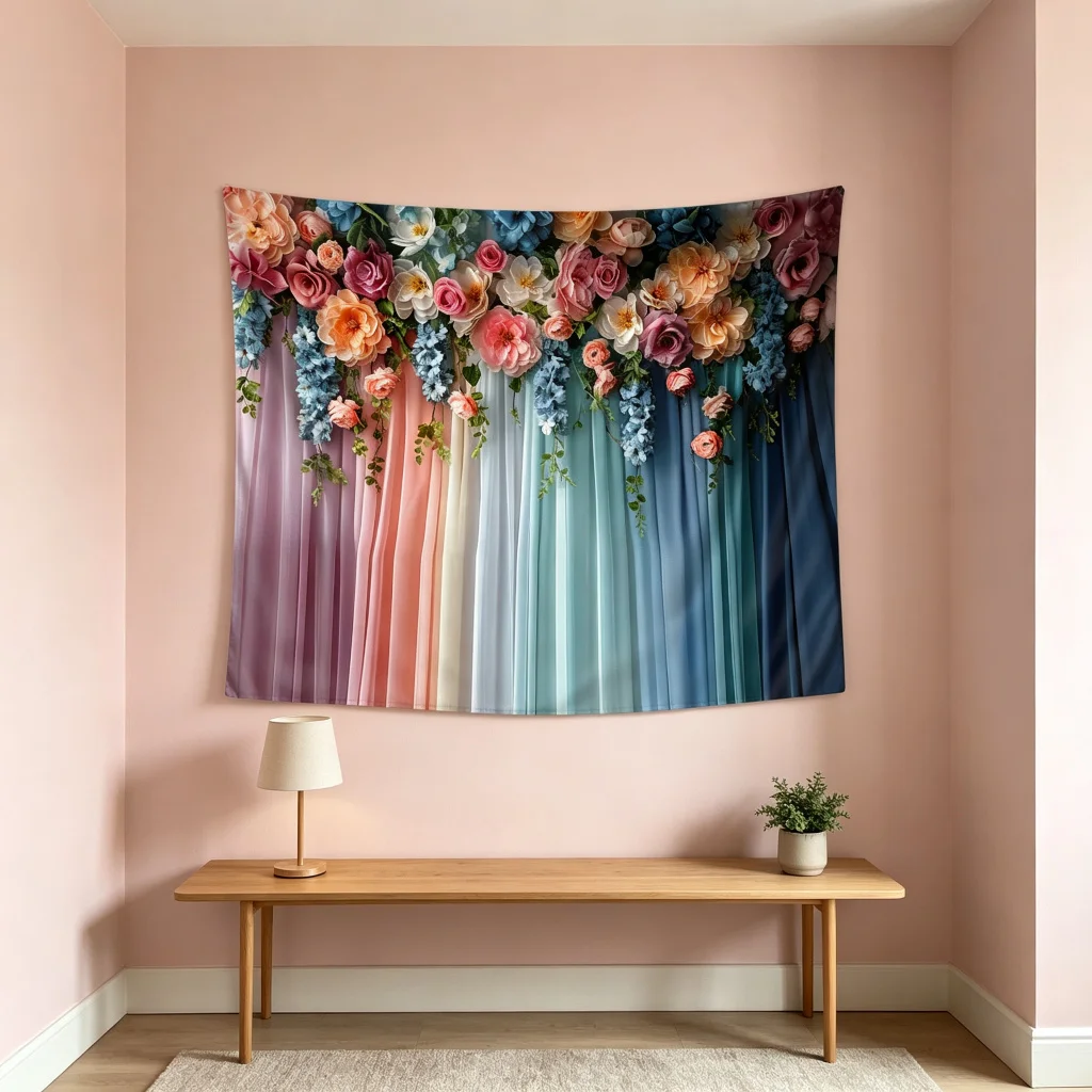 1PC Colorful Flowers Print Backdrop Banner, Bedroom Living Room Photo Background, Polyester Wall Hanging, Home Decor, Wall Art