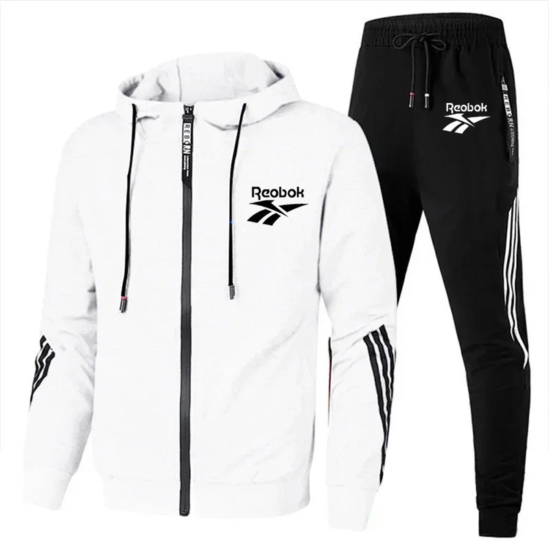 2024 New Men Purchase Hooded Jacket Striped Zipper Jacket + Jogging sweatpants 2 sets of casual men\'s fan sports suit