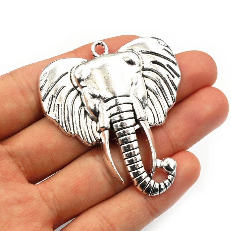 2pcs 55x48mm Antique Silver Plated Elephant Head Handmade Charms Pendant DIY Jewelry Findings Supplies for Necklace Bracelet