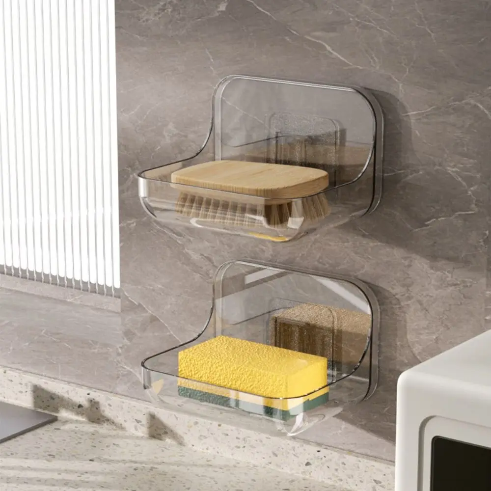 Wall Mounted Soap Storage Rack Bathroom Toiletries Shelf Drainable Soap Dish PET Bathroom Accessories Transparent Soap Box