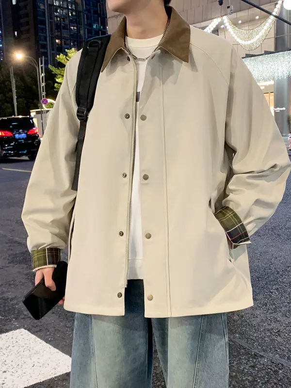 

Мужская демисезонная куртка с длинным рукавом, модный воротник, цветные вставки, повседневный стиль, из полиэфирного волокна, молодежная мода