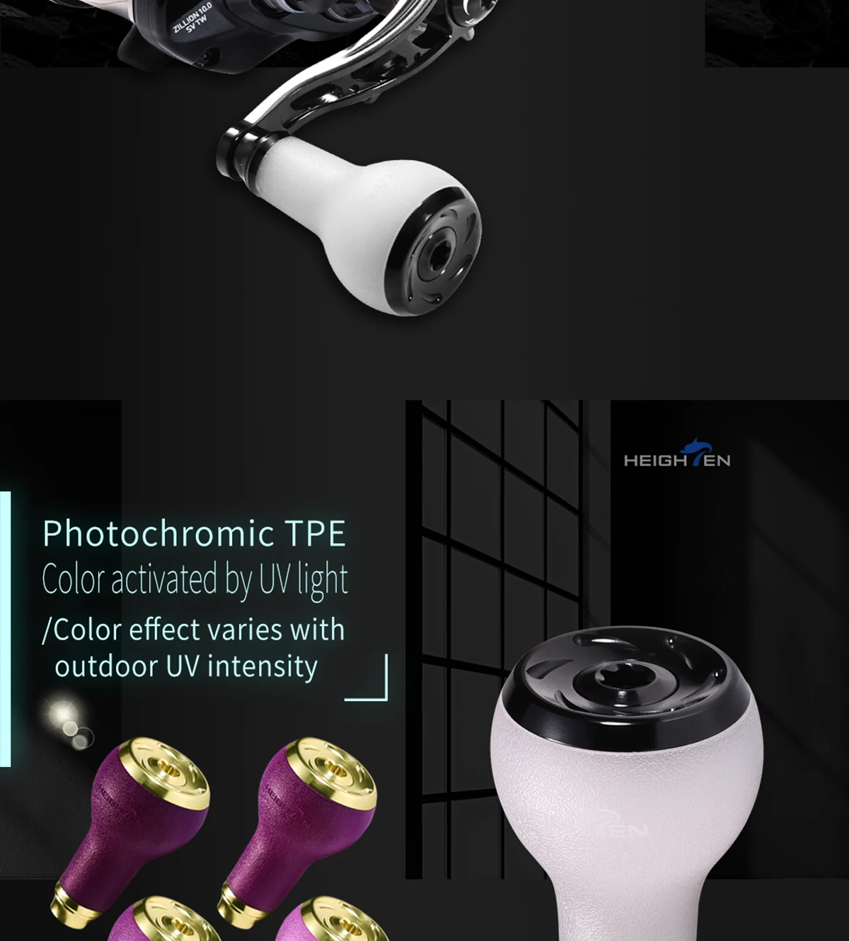 HEIGHTEN Ultraleichte UV-Photochrome Anti-Rutsch-Knopfgriff-Baitcasting-Rollen-Modifikationsteile für Outdoor-Angelzubehör – Detail 11