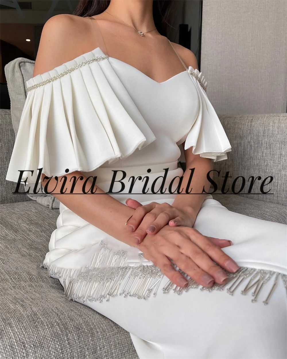 Customized Patchwork Prom Gown Short Sleeve White Ruffles Sweetheart Neck Sexy Backless Evening Dresses fot Women فساتين الحفلات