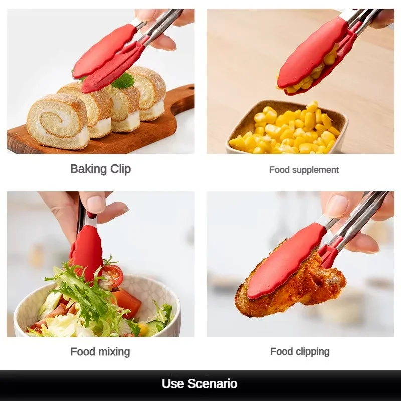 Anti Slip Kochen Servierzange Edelstahl Lebensmittel Clip Brot Salat Tong Hitzebeständige Grill Clips Küche Kochen Werkzeug – Detail 17