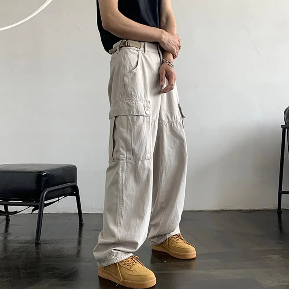 

Trendy Men Overalls Loose Temperament Cargo Pants Relaxed Fit Mid Rise Pants