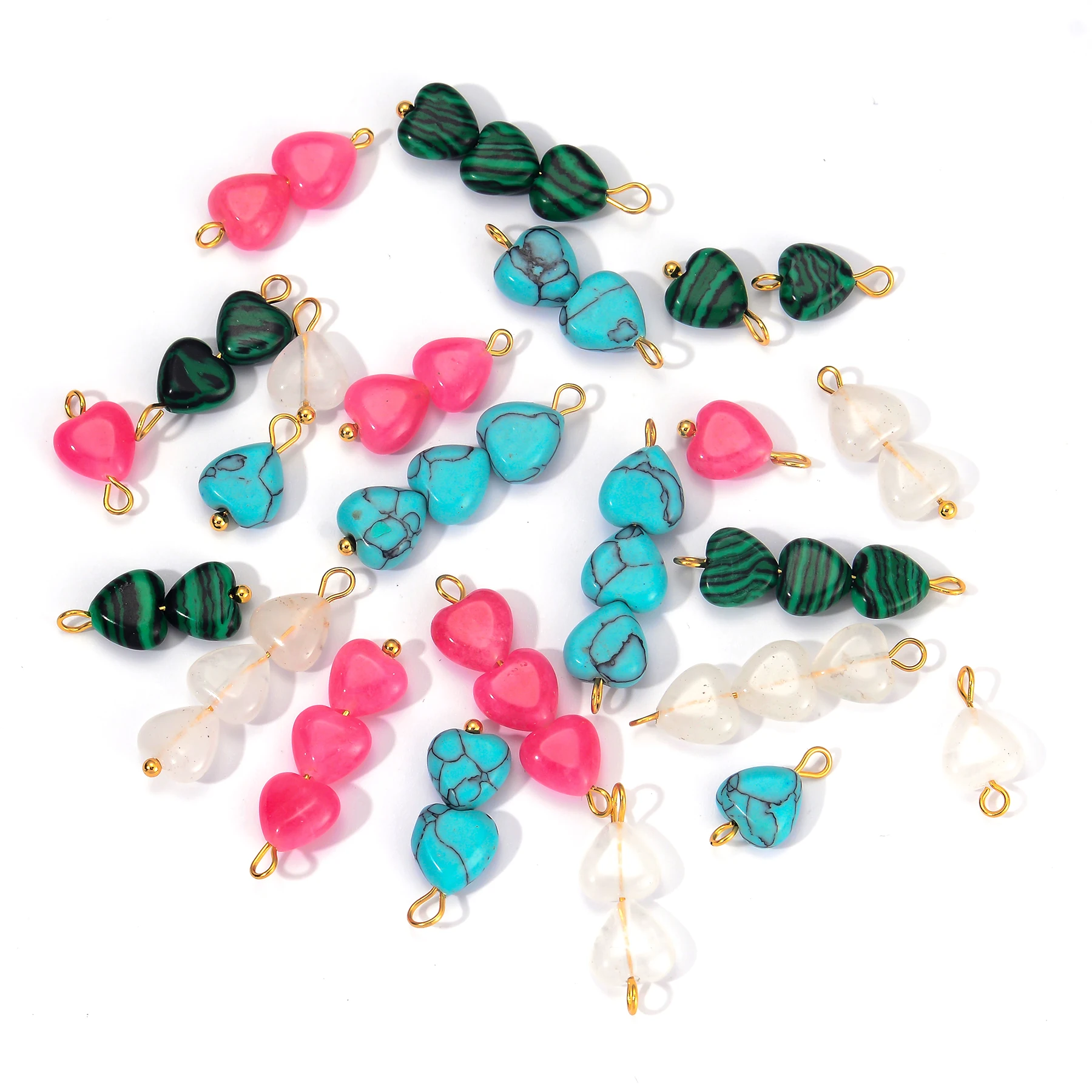 

8Pcs 4 Colors Stainless Steel Heart Natural Stone Pendants 1-3 Heart Charms Connectors for DIY Earrings Making Necklace Findings