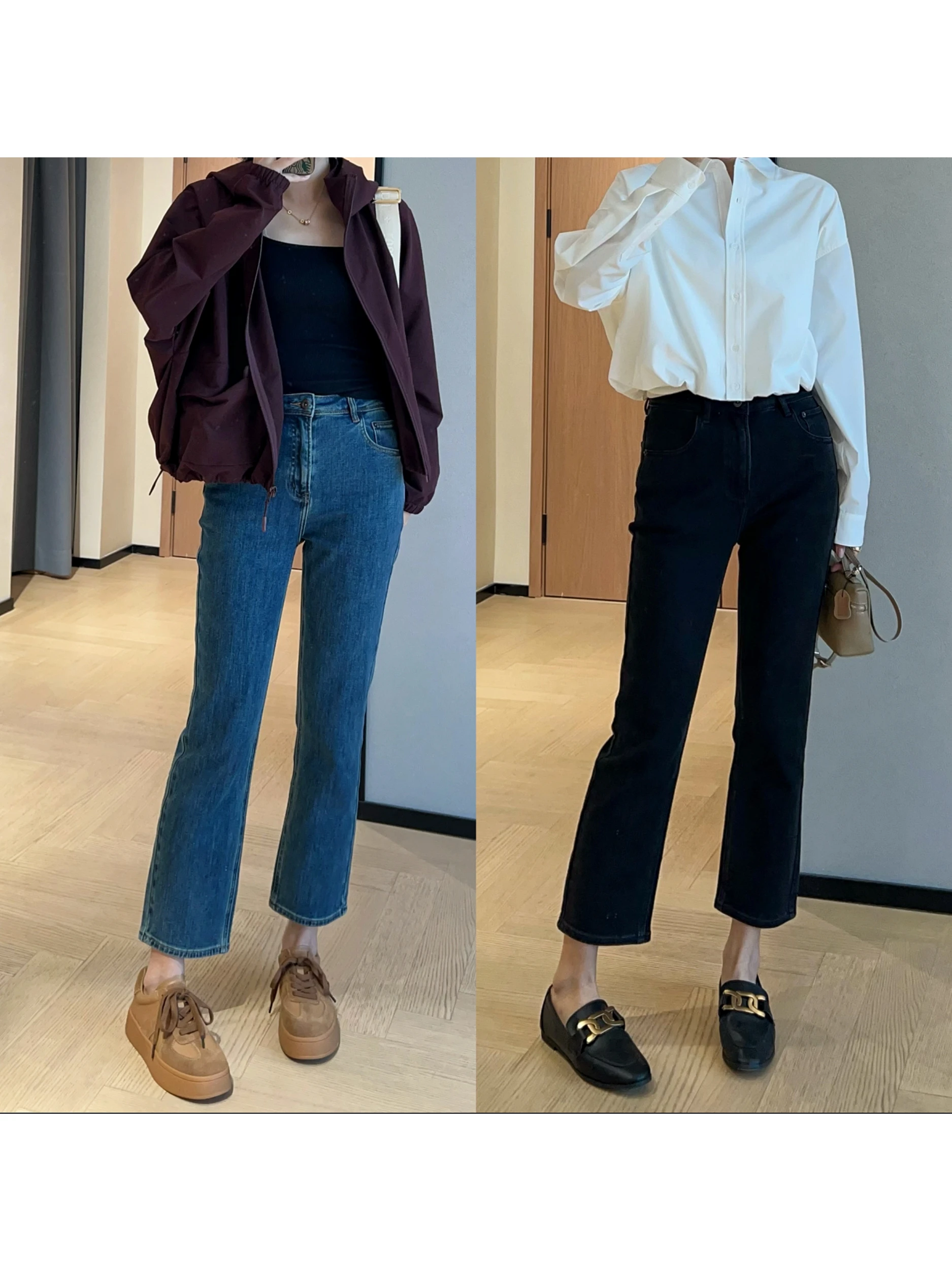 

Джинсы WTHEONE с высокой талией, укороченные, прямого кроя, для женщин, маленький размер, из бамбукового волокна, деним с охлаждающим эффектом, хлопок, стрейч