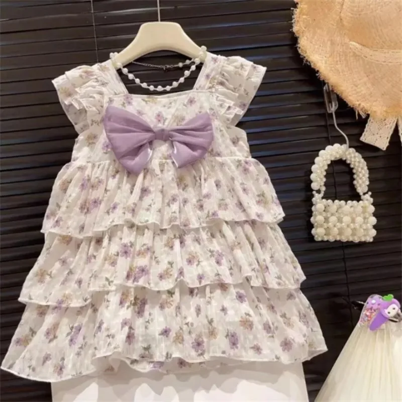 

Stylish summer floral dress for baby girls, sweet internet celebrity style cake dress, new one-year-old girl's formal dress