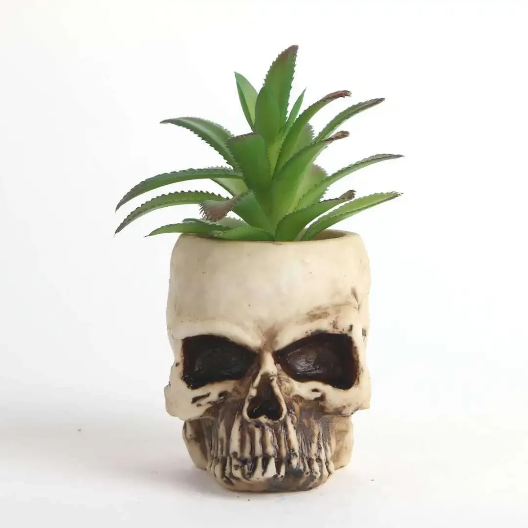 

Resin skull flower pot Halloween props brainless skull hollow skull creative tricky ornamentHalloween