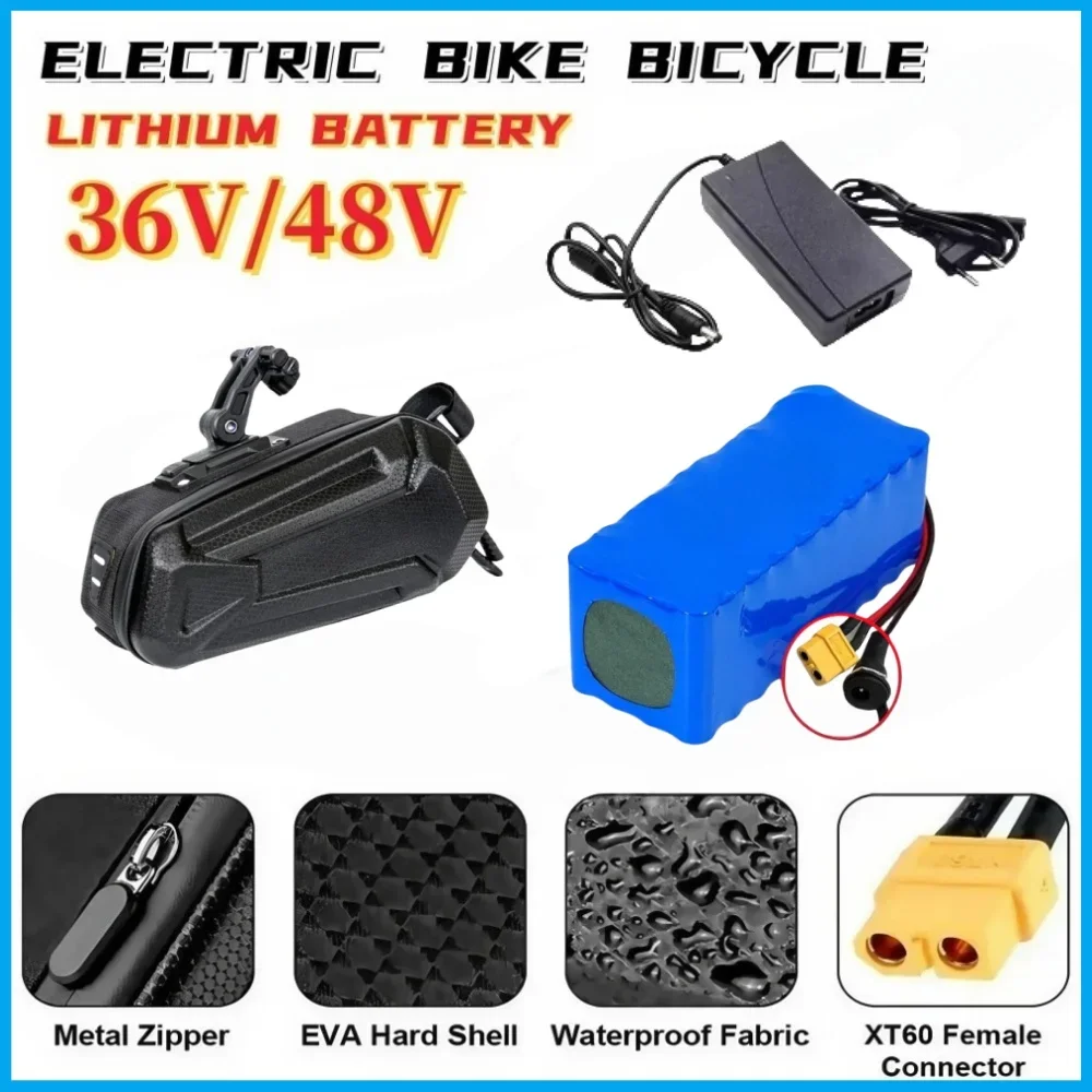 

36V 48V 10Ah/12Ah/14Ah 18650 Rechargeable Lithium Battery Pack for 0-500w Bicycle Scooter Electric Vehicle with Waterproof Bag.