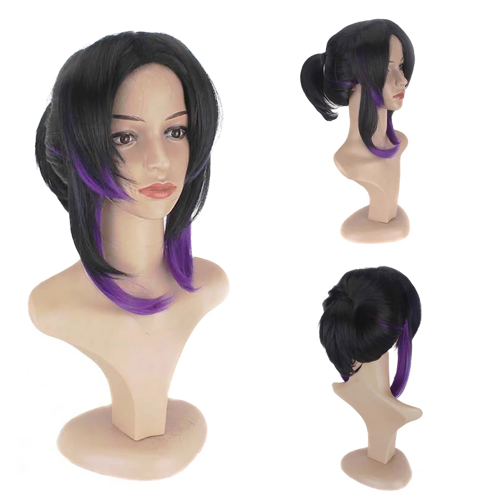 High-Quality Anime Demon Slaye Kochou Shinobu Cosplay Synthetic Hair 14-Inch Gradient Halloween Carnival Daily Party Wig
