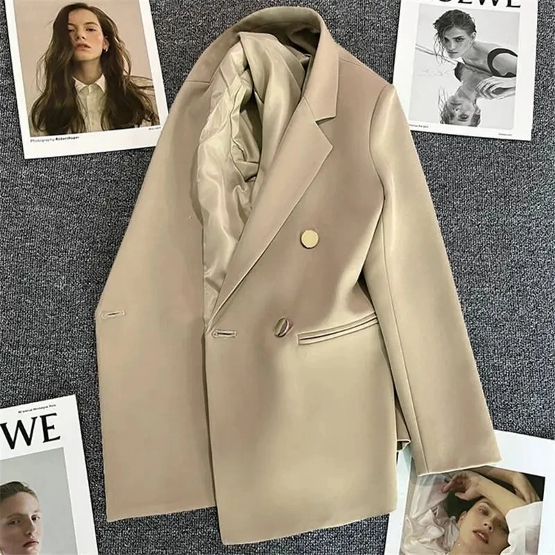 Green Pink Metal Button Suit Coat New British Style Design Feeling Double-Breasted Suit Spring Autumn Blazer Women Outerwear 3XL