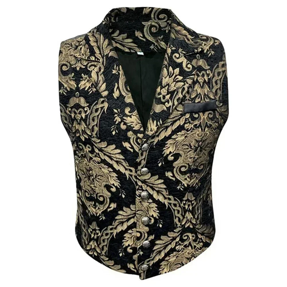 Formal Mens Waistcoat  Gothic Steampunk Decorative Pattern Vest  Victorian Cosplay Waistcoat for Wedding Business Suit